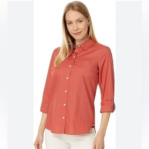 Eddie Bauer burnt orange button down cotton dress shirt size small